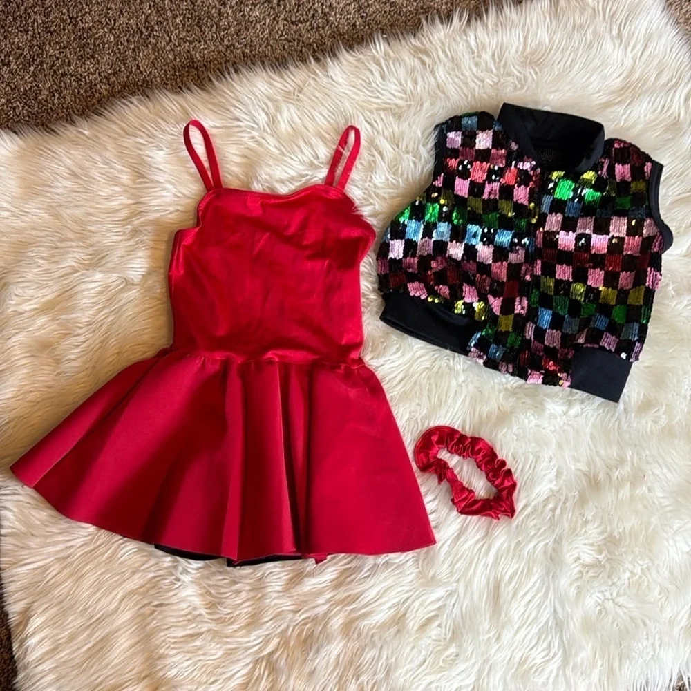 Weissman Studio Exclusive Confetti dance dress with sequin vest & scrunchie